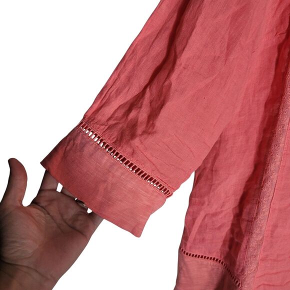 Soft Surroundings Linen Leonie Tunic Blouse Womens Size L Coral Boho Embroidered - Picture 5 of 11